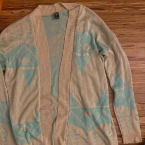 Windsor Aztec Cardigan, Turquoise/Tan, size L (fits S-L, flowy)